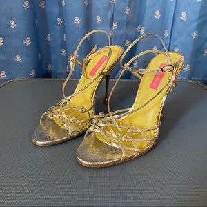 Vintage Betsey Johnson gold strappy stilettos 7.5